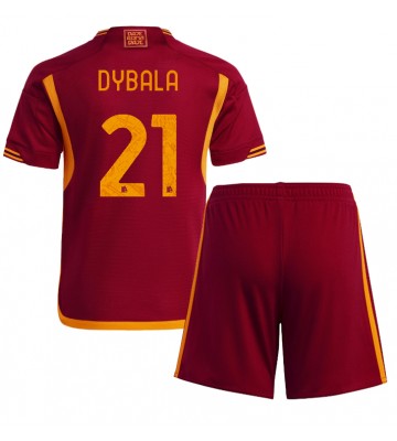 AS Roma Paulo Dybala #21 Hjemmebanesæt Børn 2023-24 Kort ærmer (+ korte bukser)